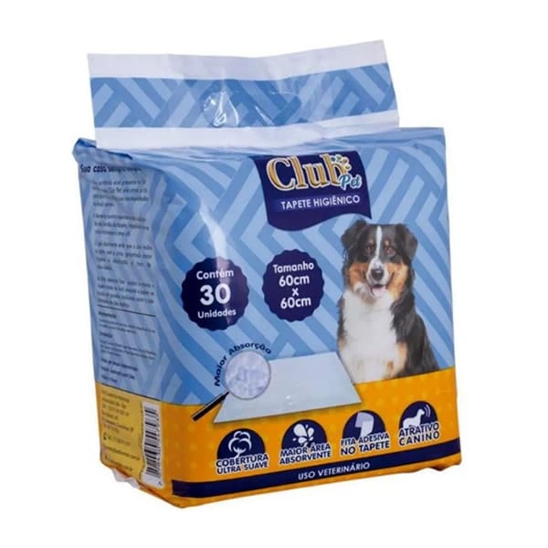 Tapete Higiênico Cães 60 por 60 cm com 30 unidades slim Club pet - Agropet  I TavaresAgropet